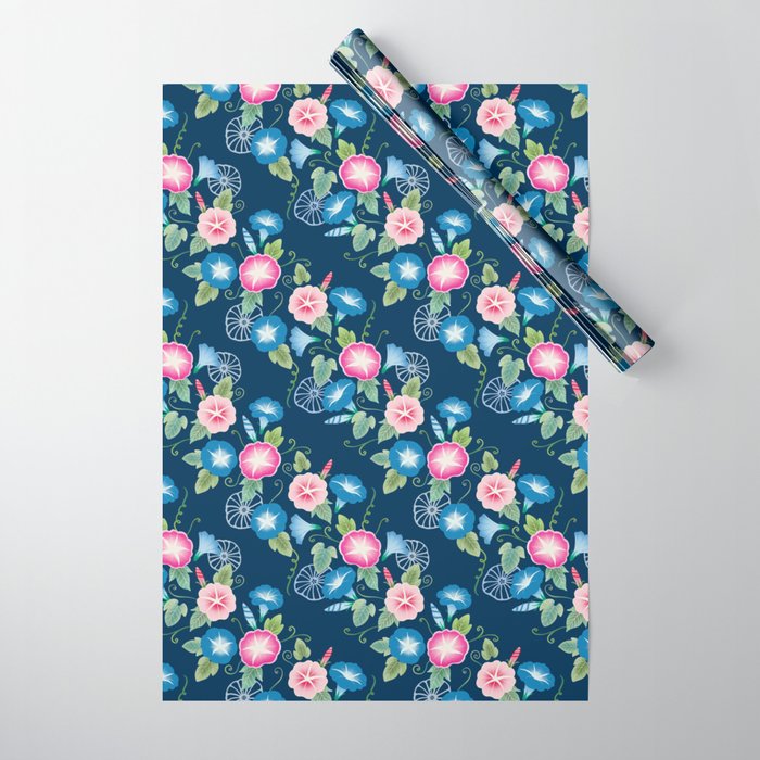 Japanese Summer Florals (Morning Glory / Asagao) Wrapping Paper by